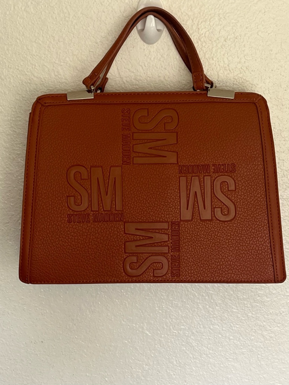 Steve Madden Embossed SM Top-Handle-Crossbody Satchel in Brown Cognac